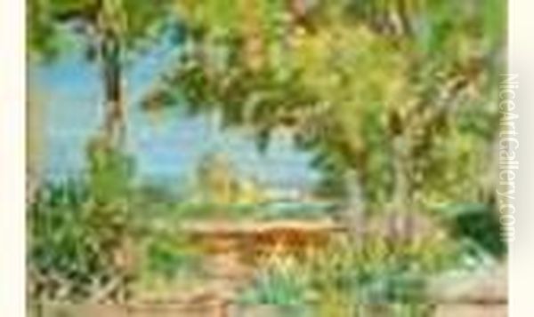 Paysage A Saint Tropez Oil Painting by Auguste Pegurier