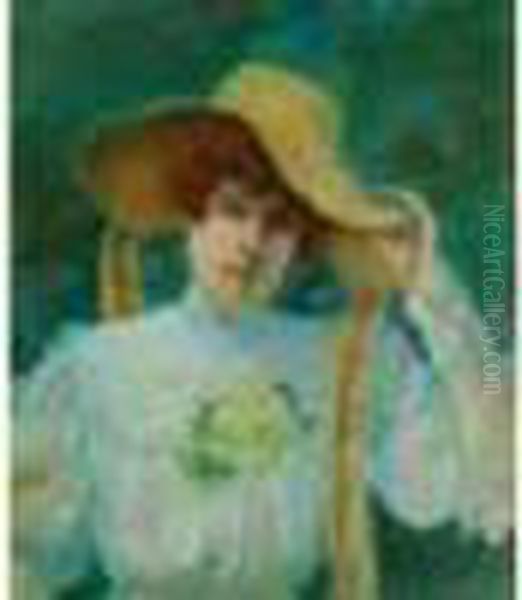 Portrait Au Chapeau Jaune Oil Painting by Auguste Pegurier