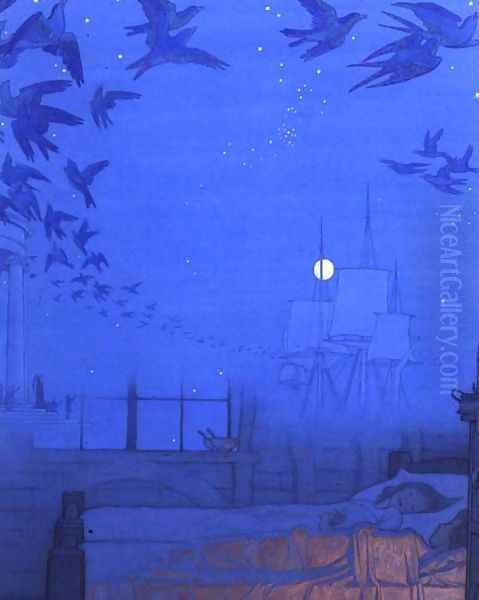 The Bluebird, 1911 Oil Painting by Frederick Cayley Robinson