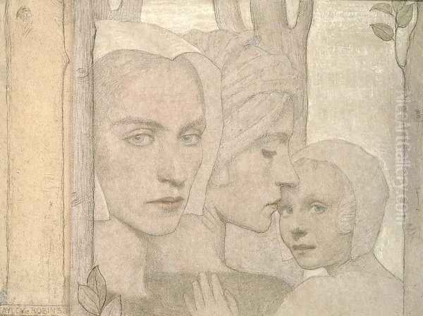 The Two Sisters, 1908 Oil Painting by Frederick Cayley Robinson