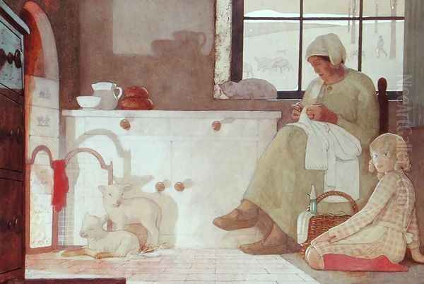 The Foster Mother, 1925 Oil Painting by Frederick Cayley Robinson