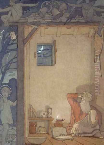 St. Christopher and the Child, 1918 Oil Painting by Frederick Cayley Robinson