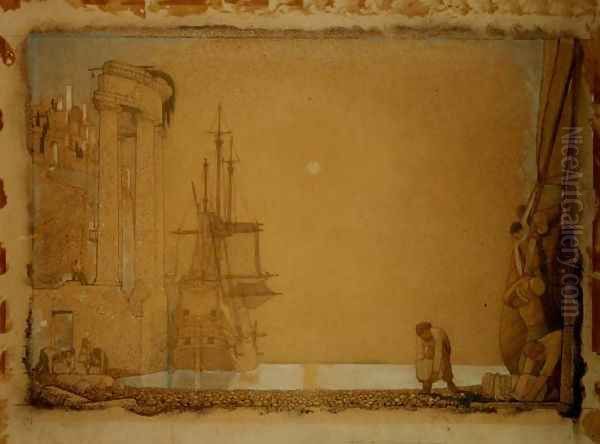 Unloading Cargo Oil Painting by Frederick Cayley Robinson