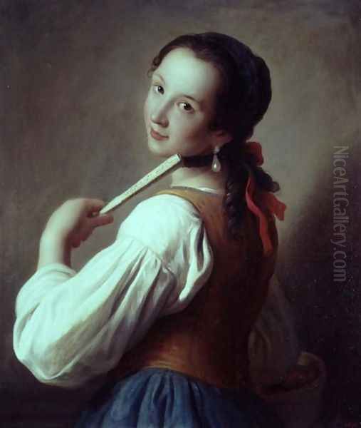 Young Girl wearing a pearl earring Oil Painting by Pietro Antonio Rotari