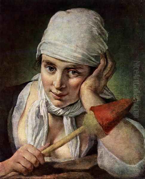 Young Girl with Distaff Oil Painting by Pietro Antonio Rotari