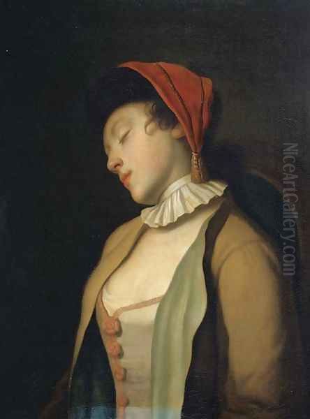 A sleeping young girl Oil Painting by Pietro Antonio Rotari