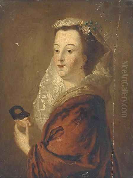 Portrait of a lady, bust-length holding a mask Oil Painting by Pietro Antonio Rotari