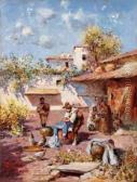 Cortile A Siviglia Oil Painting by Carlo Pellegrini