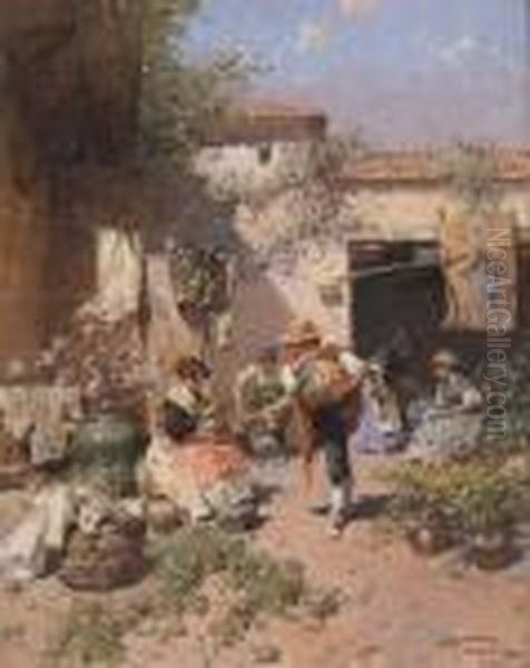 Lavori In Cortile Oil Painting by Carlo Pellegrini