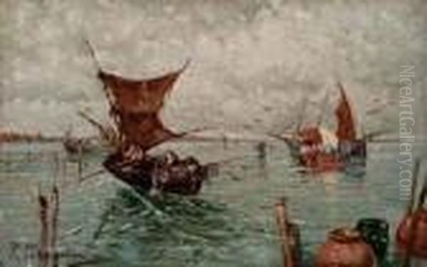 Scena Di Pesca Oil Painting by Carlo Pellegrini