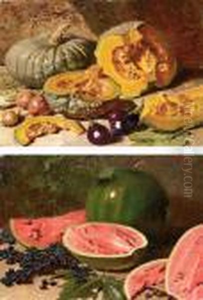 Coppia Di Nature Morte Con Frutta E Verdura Oil Painting by Carlo Pellegrini