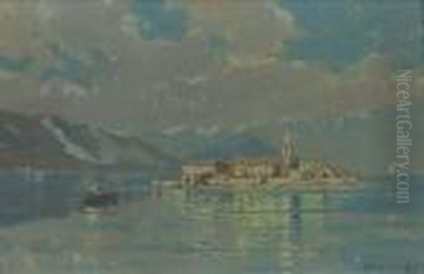 View Of A Lake Oil Painting by Carlo Pellegrini