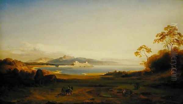 Bay and Harbour in Corfu, c.1842 Oil Painting by Carl Rottmann