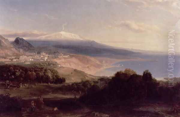 Taormina and Etna, c.1840 Oil Painting by Carl Rottmann