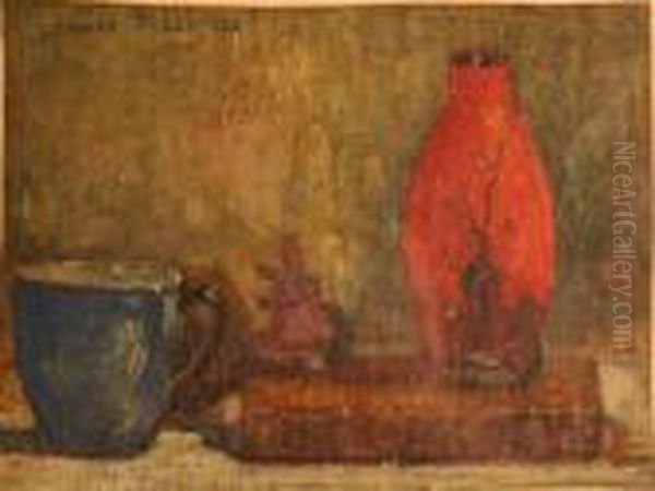 Nature Morte Au Vase Et Au Livre Oil Painting by Leonce Pelletier