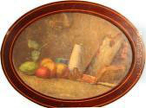 Nature Morte A La Palette, Aux Fruits Et Au Vase Oil Painting by Leonce Pelletier