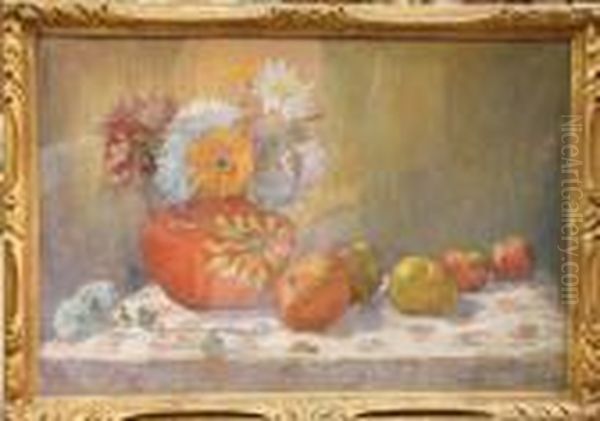 Vase De Fleurs Et Fruitspast Oil Painting by Leonce Pelletier