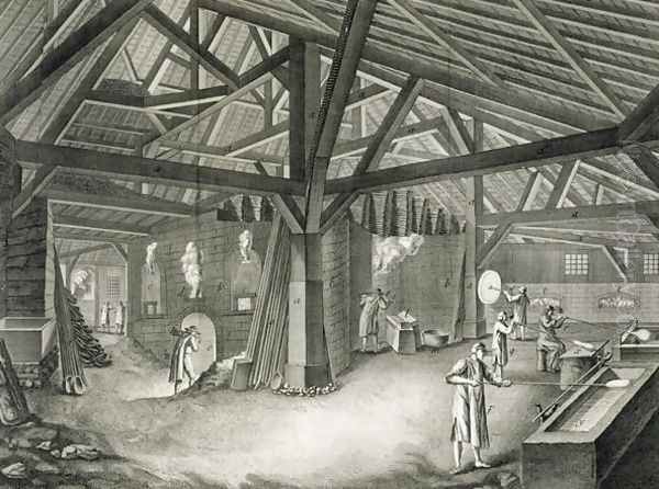 Glassmaking factory, from the Encyclopedia by Denis Diderot (1713-84), engraved by Robert Benard b.1734, published c.1770 Oil Painting by Radel