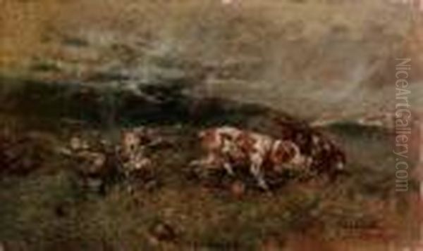 Cani In Ferma Oil Painting by Tito Pellicciotti