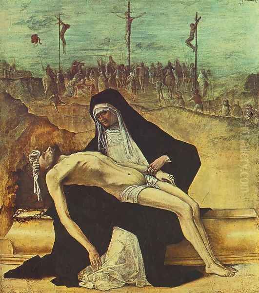 Predella of Stories of Christ- 2. Pieta 1482 Oil Painting by Ercole de' Roberti