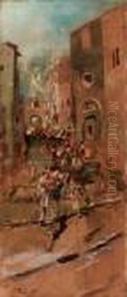 Processione In Abruzzo Oil Painting by Tito Pellicciotti