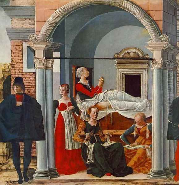 The Convalescence of St Theodora Suarez (detail) 1472-73 Oil Painting by Ercole de' Roberti