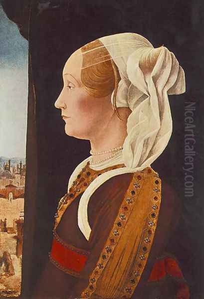 Portrait of Ginevra Bentivoglio c. 1480 Oil Painting by Ercole de' Roberti