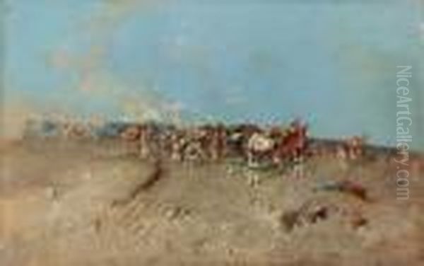 Carovana Nel Deserto Oil Painting by Tito Pellicciotti