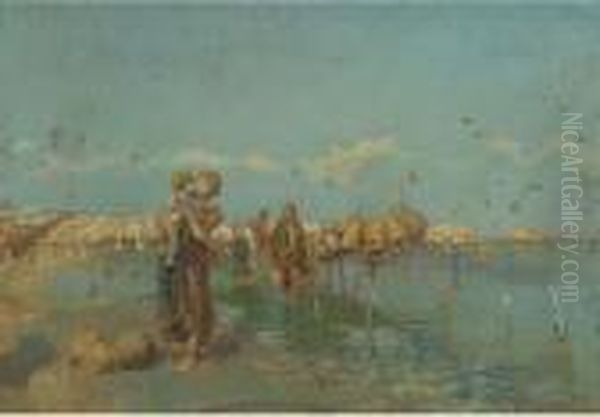 A Kiss By The Lobster Pots, The Bay Of Naples Oil Painting by Tito Pellicciotti