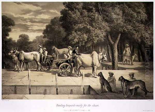 Hunting Leopards Ready for the Chase, from Voyage in India, engraved by Louis Henri de Rudder 1807-81 pub. in London, 1858 Oil Painting by Louis Henri de Rudder