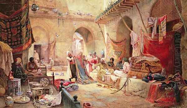 Carpet Bazaar, Cairo, 1887 Oil Painting by Charles Robertson