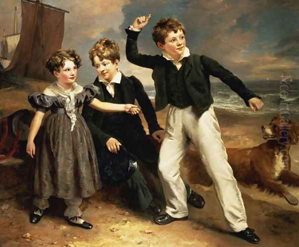 A Group Portrait of Robert, James and Mary Sarah, the three children of James Greenhalgh, 1803 Oil Painting by Ramsay Richard Reinagle