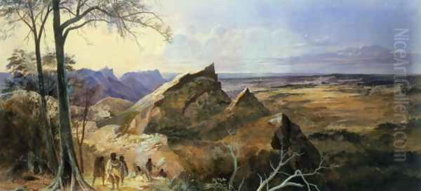 Aborigines in an Australian Landscape Oil Painting by George Rowe