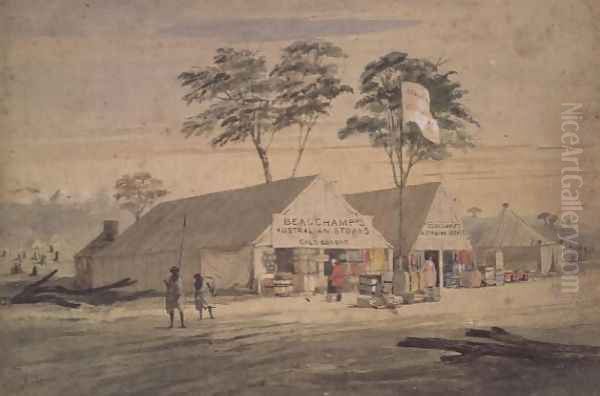 Beauchamps Australian Stores, Victoria Place, Bendigo, 1853 Oil Painting by George Rowe