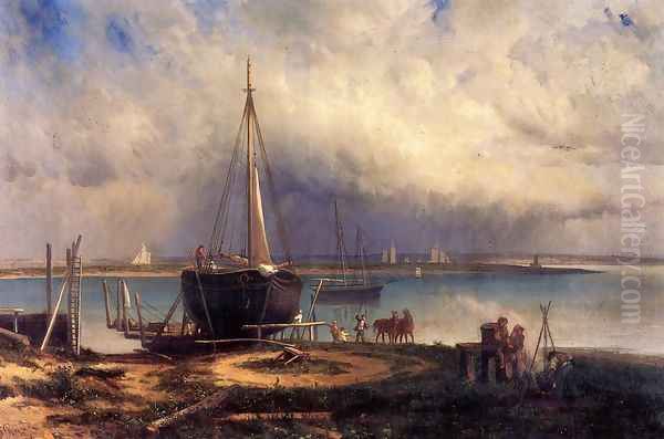 View of City Island Oil Painting by Frederick Rondel Sr.