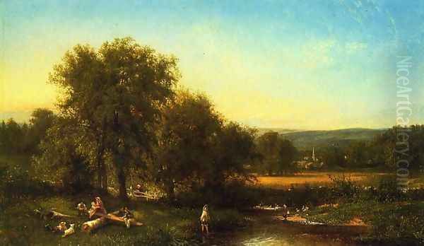 A Summer's Afternoon on Wappinger's Creek near Poughkeepsie Oil Painting by Frederick Rondel Sr.