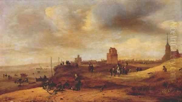 Coast at Scheveningen 1680s Oil Painting by Salomon Rombouts