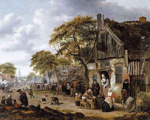 A Village Street Scene Oil Painting by Salomon Rombouts