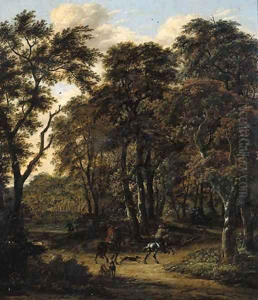 A hunting party in a wood Oil Painting by Salomon Rombouts