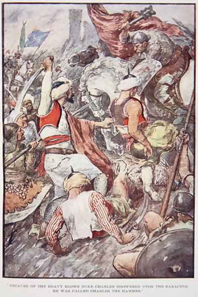 Because of the Heavy Blows Duke Charles Showered upon the Saracens he was Called Charles the Hammer, illustration from The Story of France Told to Boys and Girls by Mary Macgregor, 1920 Oil Painting by William Rainey