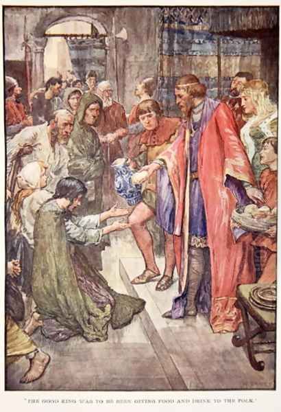 The Good King Was To Be Seen Giving Food And Drink to the Folk, illustration from The Story of France by Mary Macgregor, 1920 Oil Painting by William Rainey