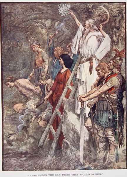 There Under the Oak Trees they would Gather, illustration from The Story of France by Mary Macgregor, 1920 Oil Painting by William Rainey