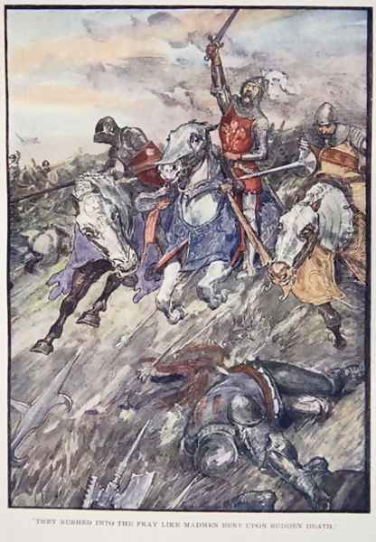 They Rushed Into The Fray Like Madmen Bent Upon Sudden Death, plate from The Story of France, by Mary MacGregor, 1920 Oil Painting by William Rainey