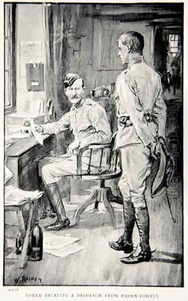 Yorke receives a despatch from Baden-Powell, an illustration from With Roberts to Pretoria A Tale of the South African War by G.A. Henty, pub. London, 1902 Oil Painting by William Rainey