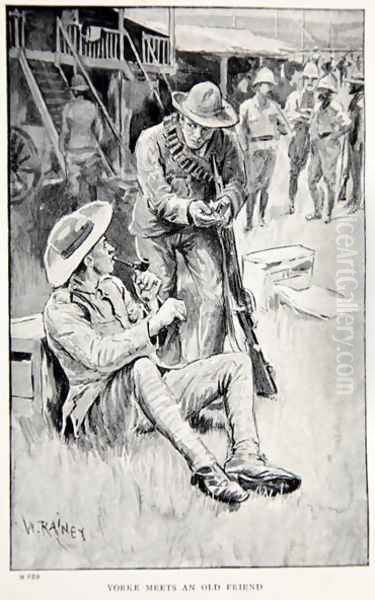 Yorke meets an old friend, an illustration from With Roberts to Pretoria: A Tale of the South African War by G.A. Henty, pub. London, 1902 Oil Painting by William Rainey