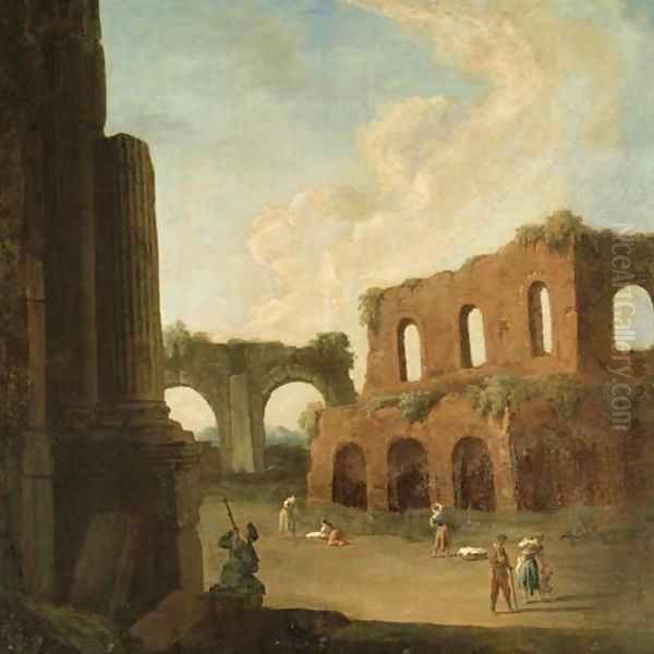 A capriccio with figures amongst ruins Oil Painting by Johann Richter