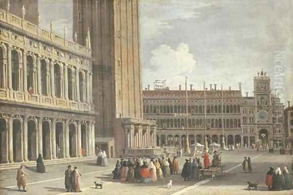 Venice the Piazza San Marco looking north from the Piazzetta towards the Torre del'Orologio Oil Painting by Johann Richter