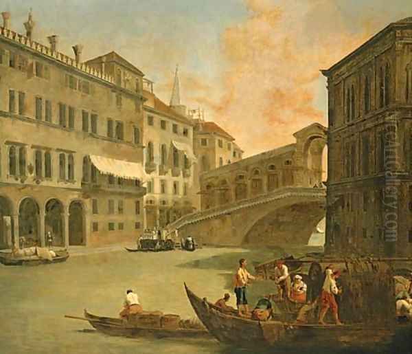 Venice, a view of the Grand Canal with the Rialto Bridge from the North Oil Painting by Johann Richter