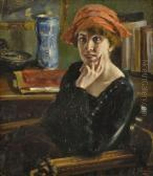 Bildnis Einer Dame Mit Rotem Hut Oil Painting by Giuseppe Pennasilico