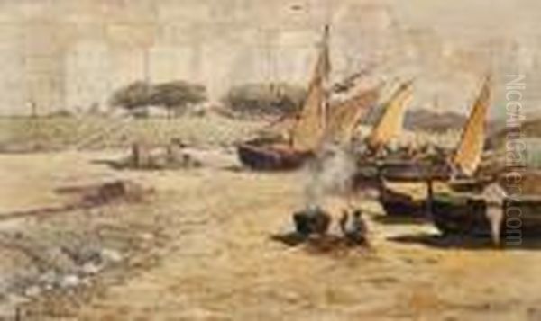 Barche Sulla Spiaggia Oil Painting by Giuseppe Pennasilico